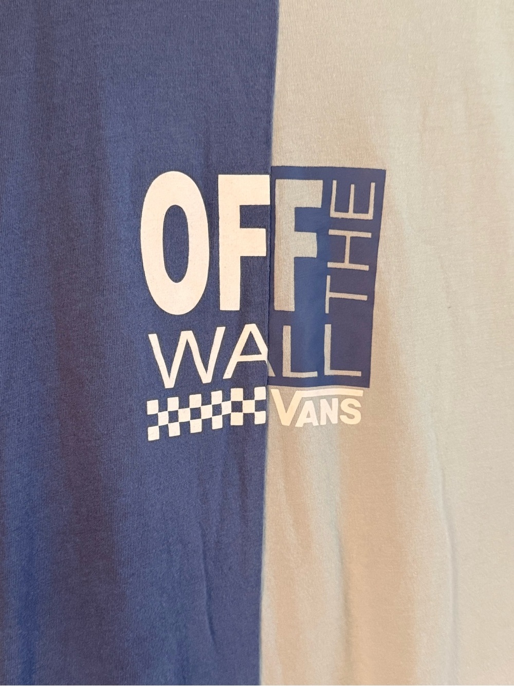 Vans Off The Wall Colorblock T-Shirt Blue Graphic Logo Short Sleeve Mens Size L - Picture 2 of 8